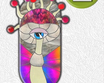 Psychedelic eyed mushrooms stained glass pattern