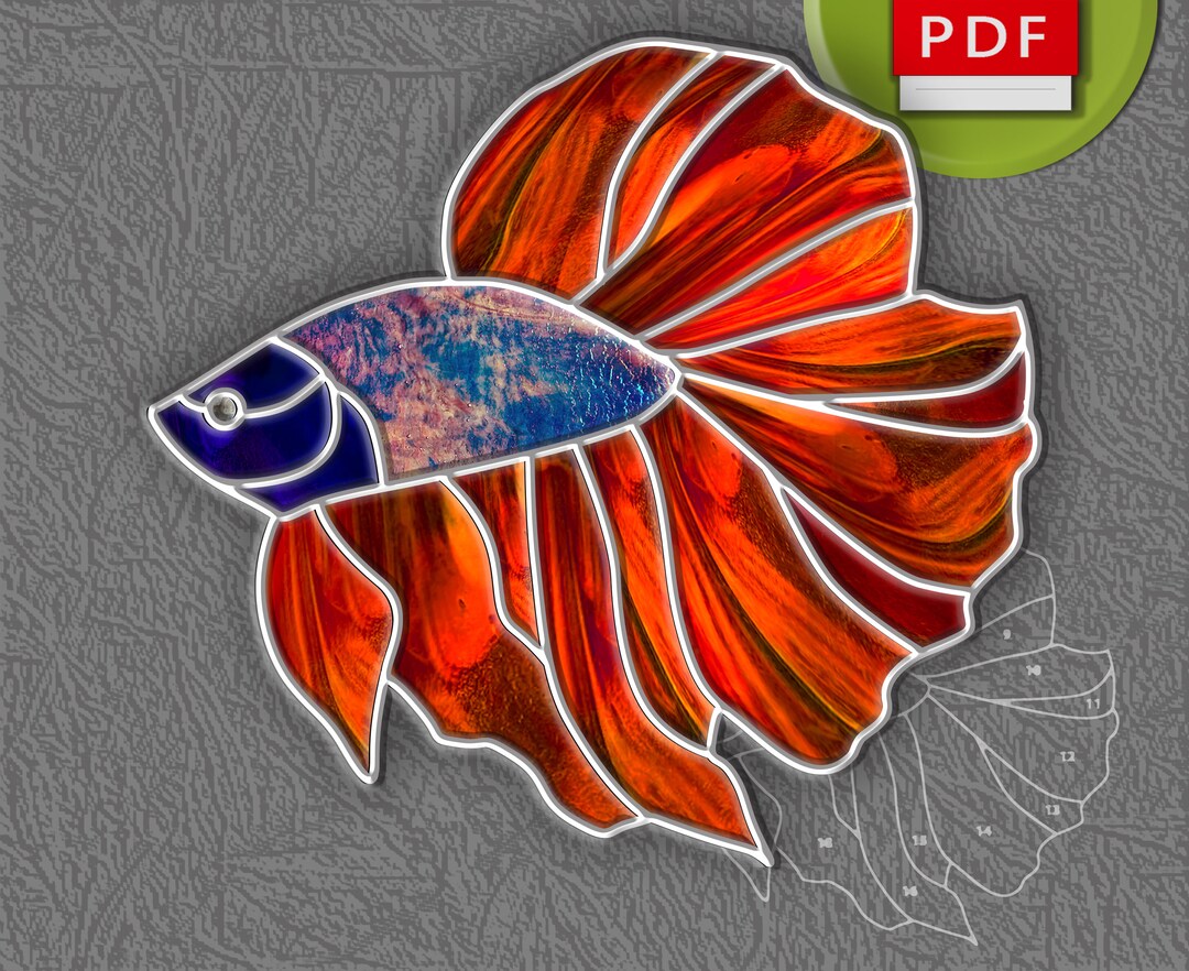 Betta Fish Stained Glass Digital Pattern Suncatcher Window Hanging