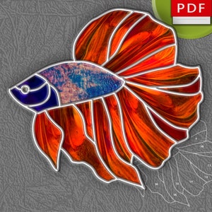 Modèle numérique de vitrail de poisson Betta, attrape-soleil à suspendre, PDF imprimable