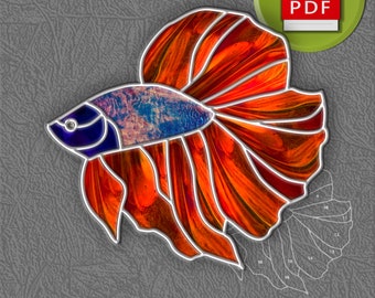 Betta Fisch Glasmalerei digitales Muster Suncatcher Fensterbehang druckbare PDF