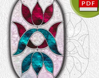Retro flower stained glass oval panel pattern