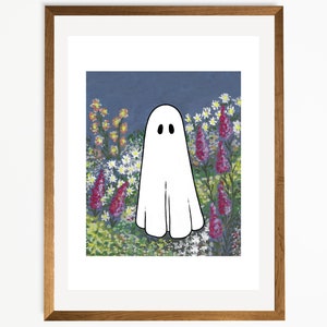 Garden Ghost Halloween Illustration Art Print