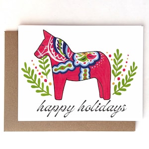 Dala Horse Swedish Holiday Christmas Card