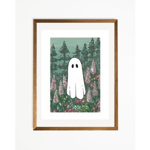 Pine Tree Ghost Halloween Illustration Art Print