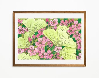 Spring Ginkgo Leaves Watercolor Illustration Art Print