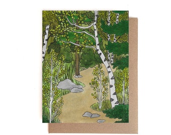 Birch Trail Watercolor Illustration Greeting Card