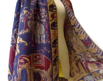 Elephant Scarf Shawl Golden Glitter Pashmina Style Vegan Fabric Wrap Shawl Women Scarf gift For Her Mothers Mom seg05 Dark Blue Purple