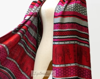 Pashmina Style Scarf Shawl Elephant Vegan Women Long Wrap Scarf Spring Summer gift For Her Mothers day ED Pink Red