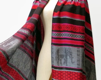 Pashmina Style Scarf Shawl Elephant Vegan Women Long Wrap Scarf Spring Summer gift For Her Mothers day ED Red Gray