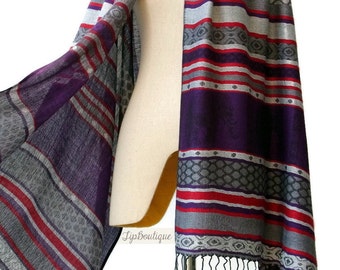 Pashmina Style Scarf Shawl Elephant Vegan Women Long Wrap Scarf Spring Summer gift For Her Mothers day ED Gray Purple