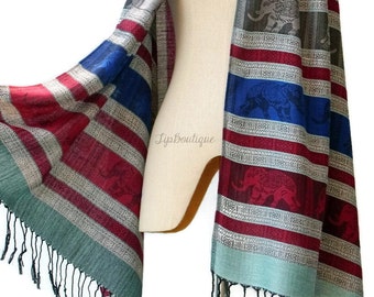 Pashmina Style Scarf Shawl Elephant Vegan Women Long Wrap Scarf Spring Summer gift For Her Mothers day EL Red Blue Gray