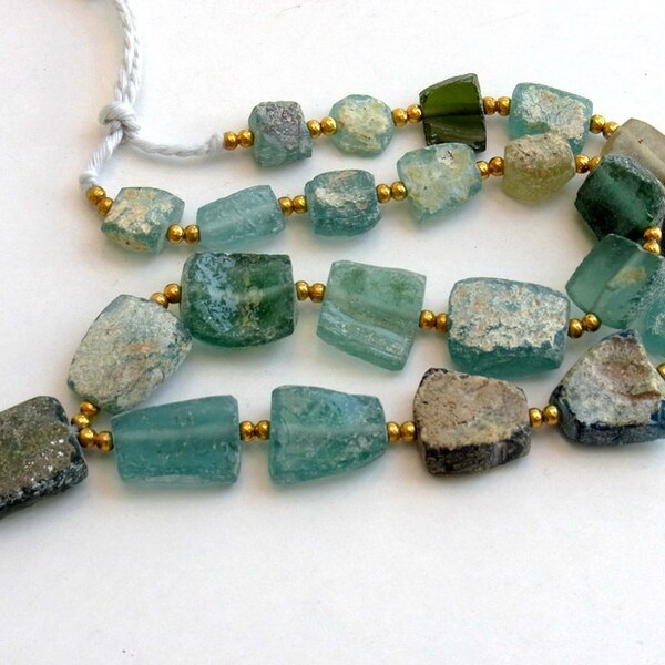 Roman Glass Beads 16 inches Strand Nugget Aqua Ancient Bead Jewelry Supply with Pendant from Afghanistan  NRG002