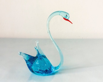 Vintage Murano Swan Art Glass Blue Swirl Gold Flecks 28 Cm Italy