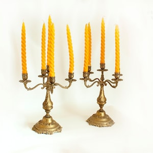 Pair of Brass Candelabra 2 x French Gothic Brass Five Candle Holder Candlesticks