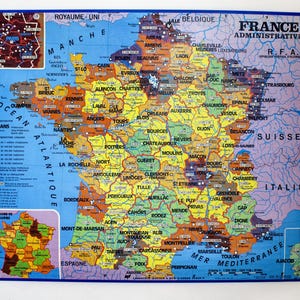Large French School Wall Map 1976 Double Sided Colourful Vintage Hatier Paris Carte No. 83