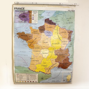 French School Wall Map of France Double Sided Vintage Dated 1990