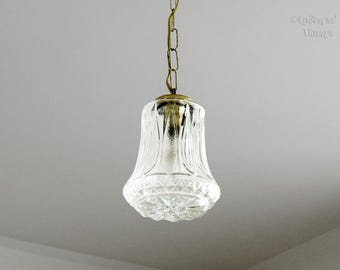 Helderglazen hanglamp met messing fittingen Franse vintage uit de jaren 70