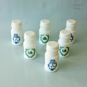 Milk Glass Spice Jars SIX Vintage Retro 1960/70s White Italian Storage Canisters Green & Blue Designs