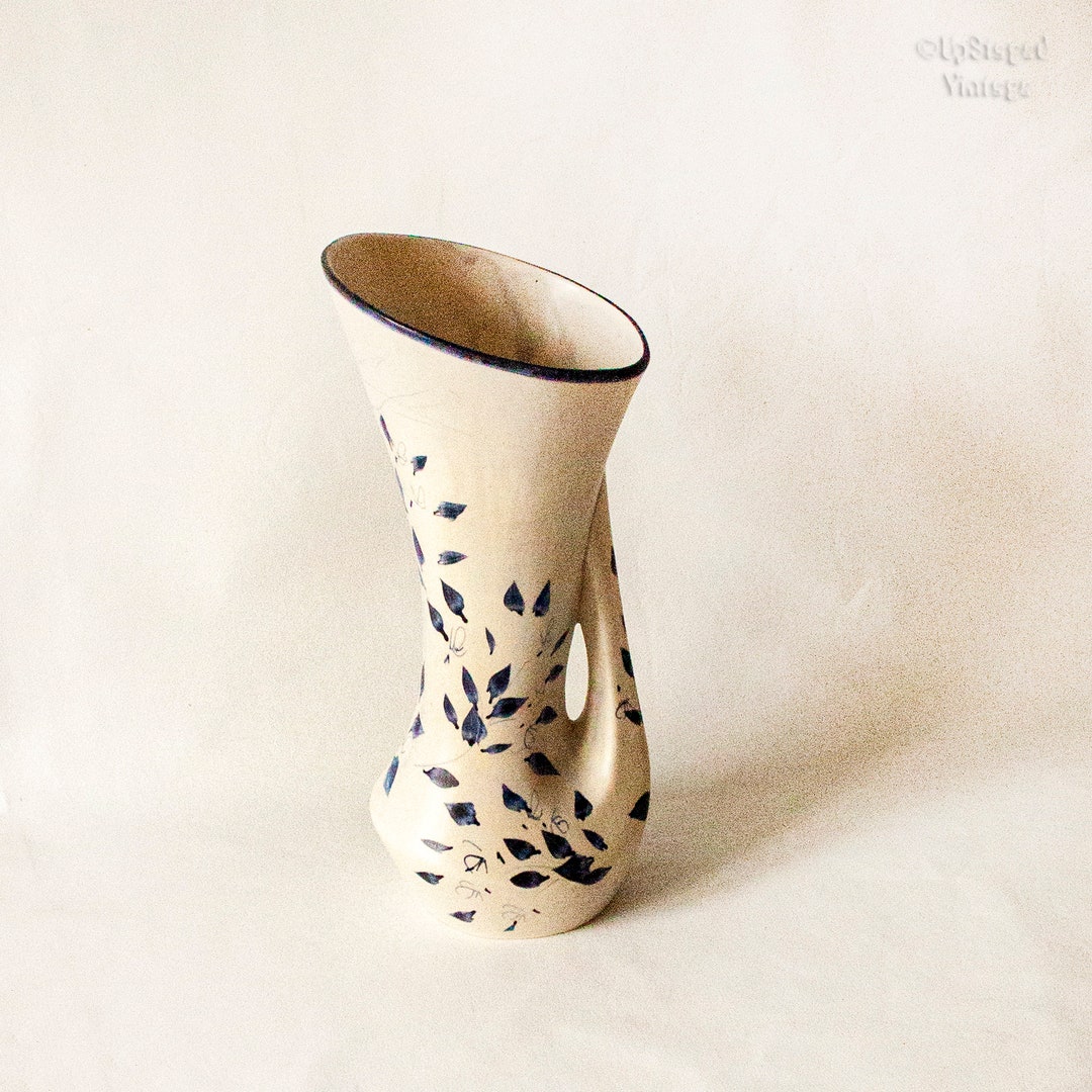 Ceramic Vase With Blue Floral Design Hand Decorated FRENCH Vintage Art ...