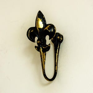 Fleur de Lys Coat Hook in Black & Brass Shabby Chic FRENCH Vintage