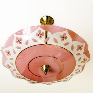 Pink Glass Saucer Light 1950s French Atomic Era Uplighter Space Age Ceiling Fixture