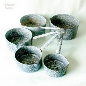 Five Nesting Enamel Pans Rustic French Vintage Set Hanging Decorative Graduated Pots