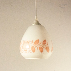 Opaline Glass Pendant Light White with Pink Floral Design FRENCH Vintage