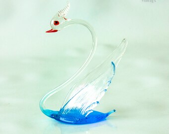 Vintage Murano Swan Art Glass Blue Swirl Gold Flecks 28 Cm Italy