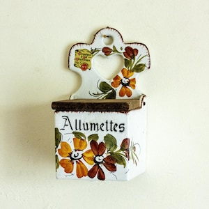 Rangement Allumettes Match en céramique avec couvercle en bois Porcelaine MC vintage ITALIENNE