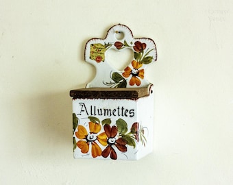 Allumettes Ceramic Match Storage with Wooden Lid ITALIAN Vintage MC Porcelain