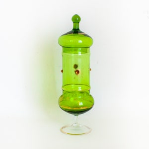 Empoli Apothecary Candy Jar in Green Glass with Circus Tent Lid and Gold & Jewel Details