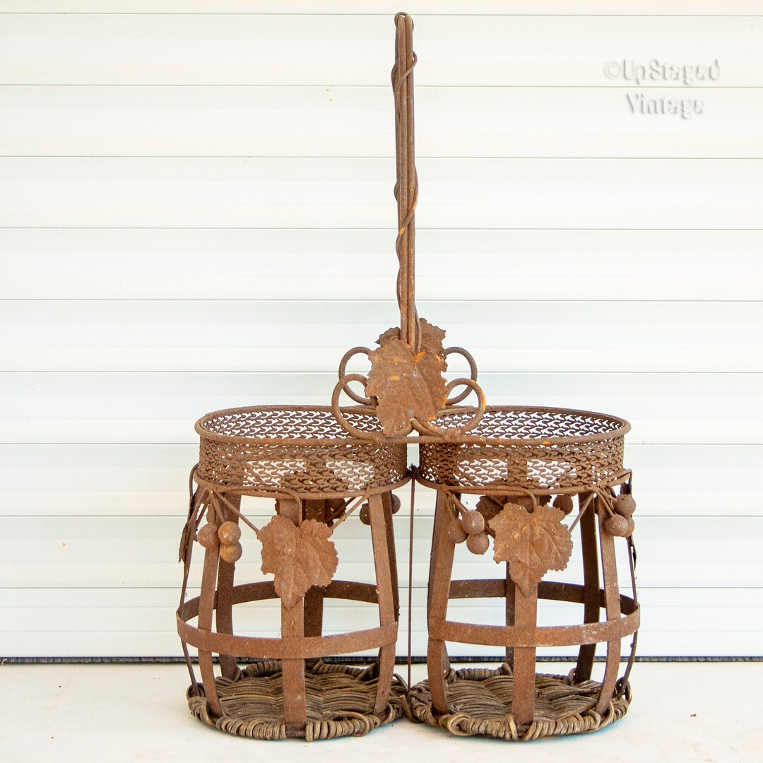 Wine Bottle Carrier FRENCH Rustic Metal With Vine Leaf Design - Etsy