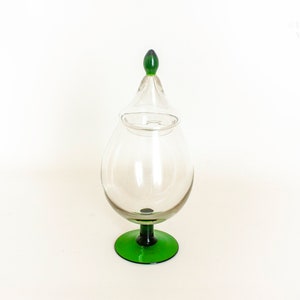 Empoli Candy Jar with Circus Tent Lid Vintage  Italian Art Glass with Green Stem