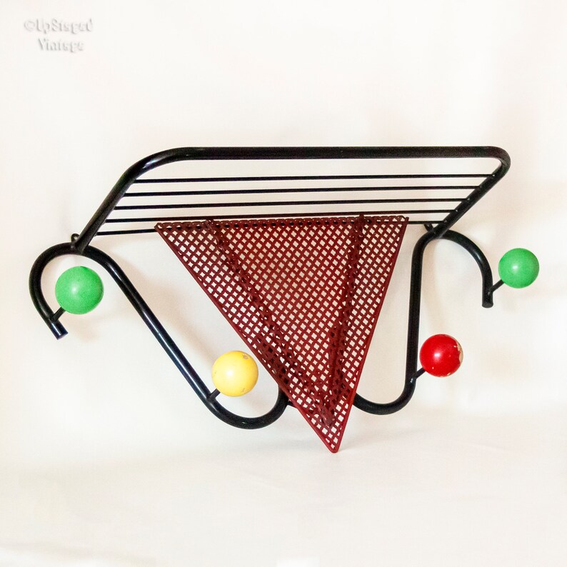 FRENCH Vintage 1950s MCM Coat Rack With Shelf and Coloured Etsy
