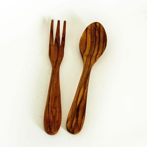 Teak Salad Server Fork and Spoon Wooden 1970s French Vintage Tropical Wood