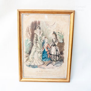 La Mode Illustrée 1877 Fashion Plate Lithographic Print French Antique Belle Epoque Frame