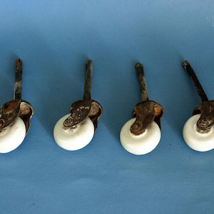 Antique Ceramic Porcelain Castors 4 x Wheels Victorian Era FRENCH Vintage