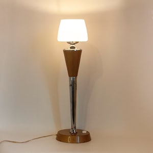 Art Deco Table Lamp FRENCH Vintage Chrome and Opaline 1950s Occasional Accent Light
