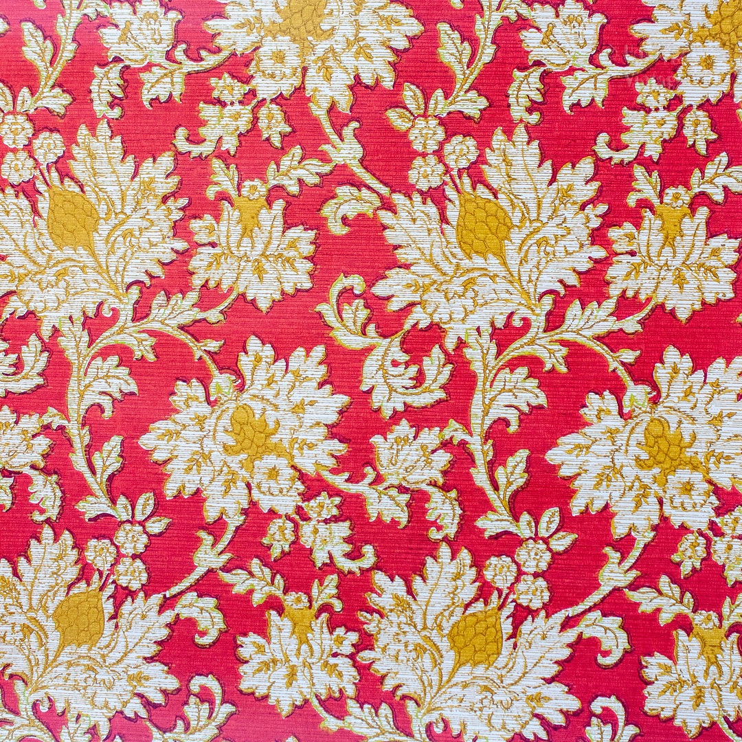 5 X Red and Ochre Wallpaper Five Full Rolls FRENCH 1960s/70s Vintage