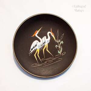 RUSCHA Wall Plate West German Pottery Vintage 1950s Hand Made Red Crested Crane 717 Design