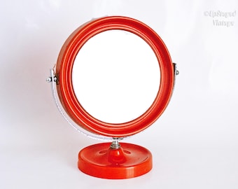 Orange Vanity Bathroom Mirror Free-Standing 1970s Italian Designer SALC Vintage