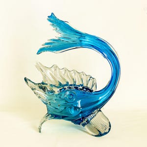 Large Blue Murano Fish Italian Vintage 1970s Modernist Art Glass Sculpture