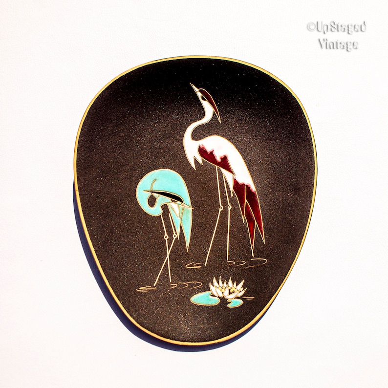 Vintage 1950s Stork Design RUSCHA Art Pottery Engobe Wall Plate Hand Made and Signed West German Pottery 7391