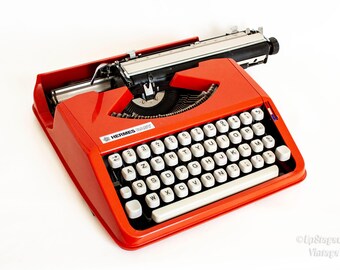 Orange HERMES Baby Portable Typewriter 1977 Vintage AZERTY Keyboard Cursive Script