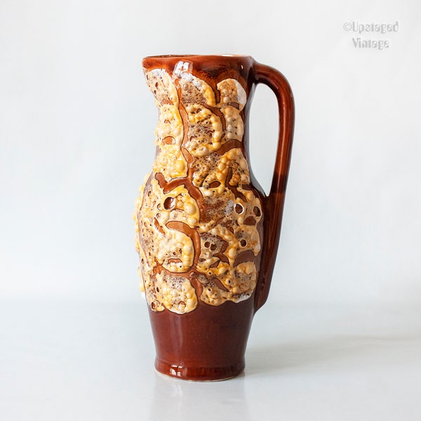 Emaux de Miel Jug Pitcher French 1960s Vintage Yellow & Brown Honeycomb