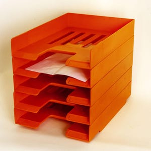 Bandejas de plástico naranja para archivar documentos de oficina, estilo francés AZUR, años 70, era espacial, vintage