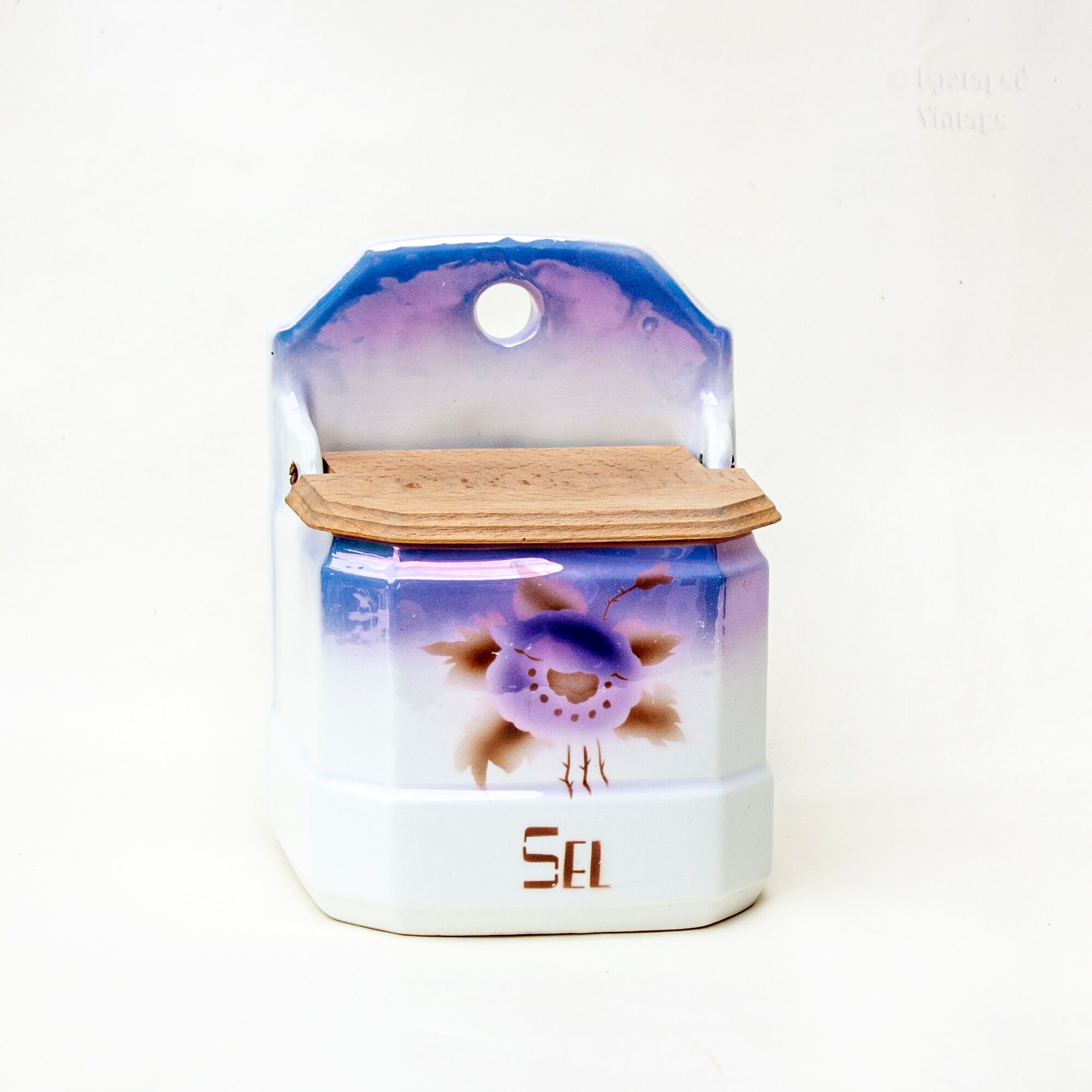 Purple Iridescent SEL Ceramic Salt Box FRENCH Vintage 1930s/40s Czechoslovakian