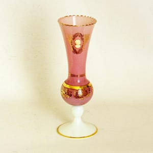 Rose Pink EMPOLI Opaline Vase with Cameo and Gilding Italian 1970s Vintage