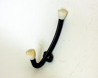Grosfillex Coat Hook in Black & Cream Plastic 1950s FRENCH Vintage