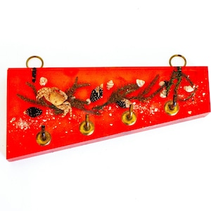 Lucite Crab Key Rack Orange Resin Seashore Shells Themed Key Hooks
